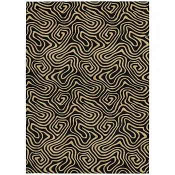 9' X 12' Black And Beige Abstract Washable Indoor Outdoor Area Rug