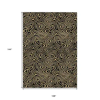 9' X 12' Black And Beige Abstract Washable Indoor Outdoor Area Rug