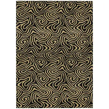 10' X 14' Black And Beige Abstract Washable Indoor Outdoor Area Rug