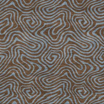 3' X 5' Brown And Light Blue Abstract Washable Indoor Outdoor Area Rug
