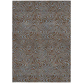 8' X 10' Brown And Light Blue Abstract Washable Indoor Outdoor Area Rug