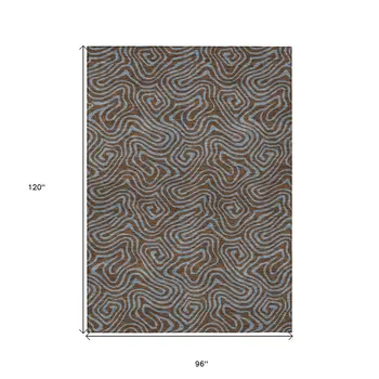 8' X 10' Brown And Light Blue Abstract Washable Indoor Outdoor Area Rug