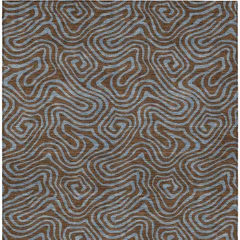 10' X 14' Brown And Light Blue Abstract Washable Indoor Outdoor Area Rug