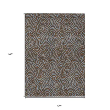 10' X 14' Brown And Light Blue Abstract Washable Indoor Outdoor Area Rug