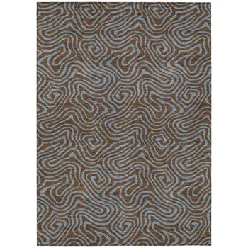 10' X 14' Brown And Light Blue Abstract Washable Indoor Outdoor Area Rug
