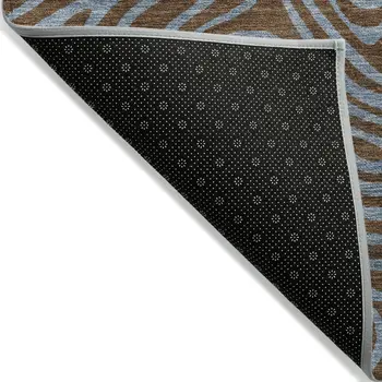 10' X 14' Brown And Light Blue Abstract Washable Indoor Outdoor Area Rug