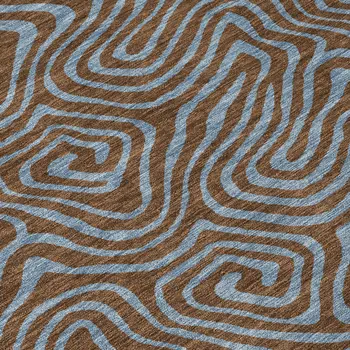 10' X 14' Brown And Light Blue Abstract Washable Indoor Outdoor Area Rug