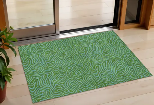 3' X 5' Green And Blue Abstract Washable Indoor Outdoor Area Rug