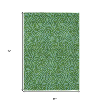 5' X 8' Green And Blue Abstract Washable Indoor Outdoor Area Rug