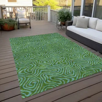 5' X 8' Green And Blue Abstract Washable Indoor Outdoor Area Rug