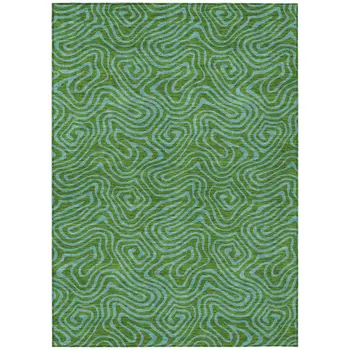 5' X 8' Green And Blue Abstract Washable Indoor Outdoor Area Rug