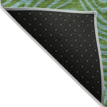 5' X 8' Green And Blue Abstract Washable Indoor Outdoor Area Rug