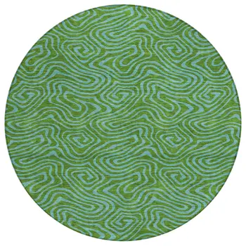 8' Green And Blue Round Abstract Washable Indoor Outdoor Area Rug