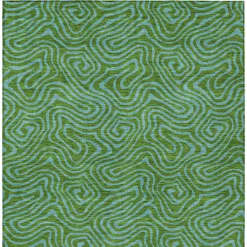 8' X 10' Green And Blue Abstract Washable Indoor Outdoor Area Rug
