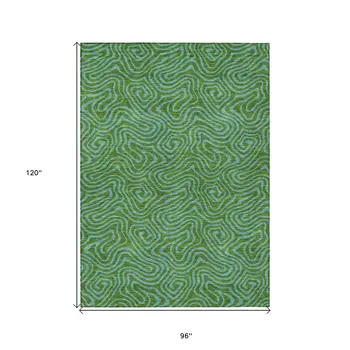 8' X 10' Green And Blue Abstract Washable Indoor Outdoor Area Rug