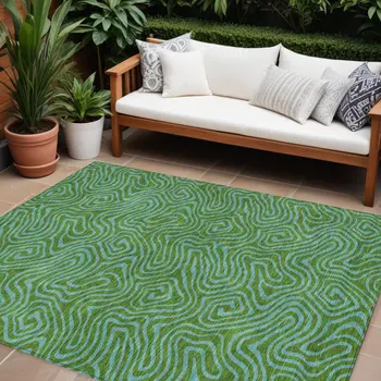 8' X 10' Green And Blue Abstract Washable Indoor Outdoor Area Rug
