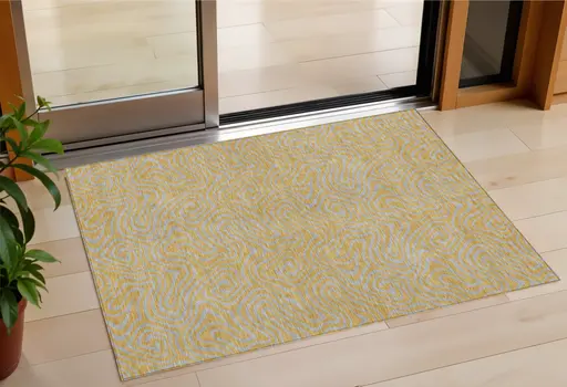 3' X 5' Gold And Gray Abstract Washable Indoor Outdoor Area Rug