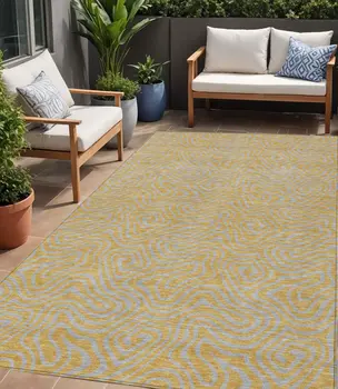 5' X 8' Gold And Gray Abstract Washable Indoor Outdoor Area Rug