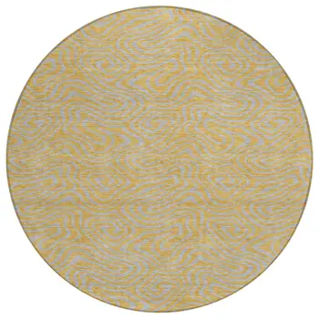 8' Gold And Gray Round Abstract Washable Indoor Outdoor Area Rug