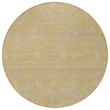8' Gold And Gray Round Abstract Washable Indoor Outdoor Area Rug
