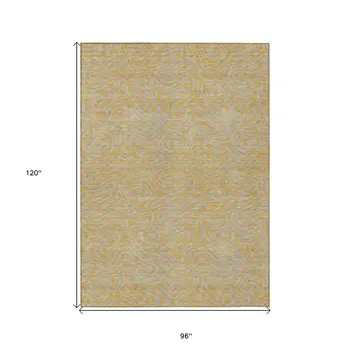 8' X 10' Gold And Gray Abstract Washable Indoor Outdoor Area Rug