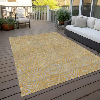 9' X 12' Gold And Gray Abstract Washable Indoor Outdoor Area Rug