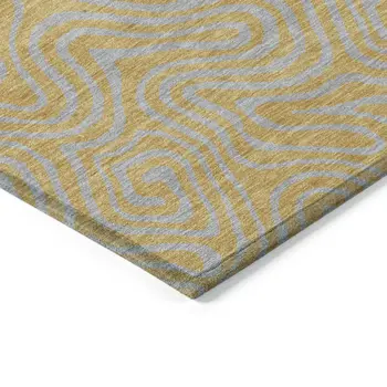 9' X 12' Gold And Gray Abstract Washable Indoor Outdoor Area Rug