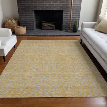 10' X 14' Gold And Gray Abstract Washable Indoor Outdoor Area Rug