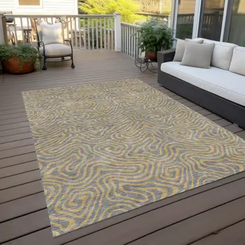 5' X 8' Gray And Beige Abstract Washable Indoor Outdoor Area Rug