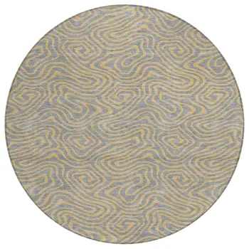 8' Gray And Beige Round Abstract Washable Indoor Outdoor Area Rug