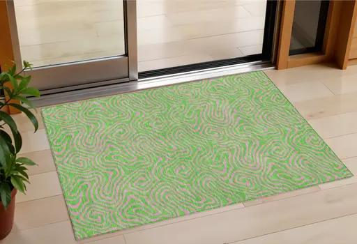 3' X 5' Lime Green And Pink Abstract Washable Indoor Outdoor Area Rug