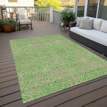 3' X 5' Lime Green And Pink Abstract Washable Indoor Outdoor Area Rug