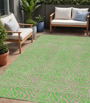 5' X 8' Lime Green And Pink Abstract Washable Indoor Outdoor Area Rug