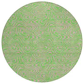 8' Lime Green And Pink Round Abstract Washable Indoor Outdoor Area Rug