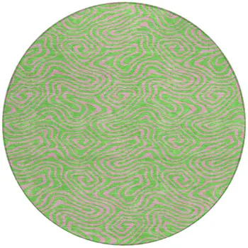 8' Lime Green And Pink Round Abstract Washable Indoor Outdoor Area Rug