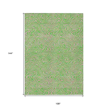 9' X 12' Lime Green And Pink Abstract Washable Indoor Outdoor Area Rug