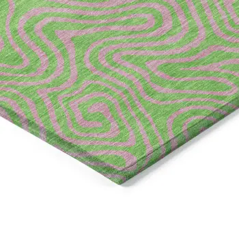 10' X 14' Lime Green And Pink Abstract Washable Indoor Outdoor Area Rug