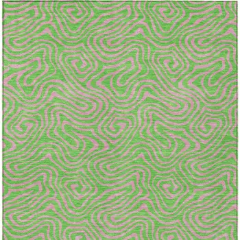 10' X 14' Lime Green And Pink Abstract Washable Indoor Outdoor Area Rug