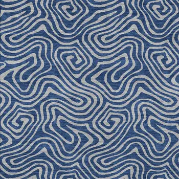 3' X 5' Navy Blue And Gray Abstract Washable Indoor Outdoor Area Rug