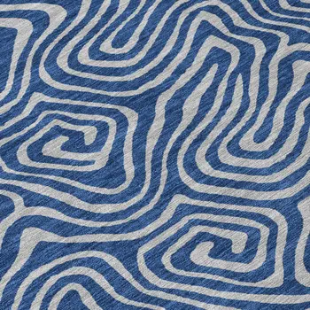 8' Navy Blue And Gray Round Abstract Washable Indoor Outdoor Area Rug