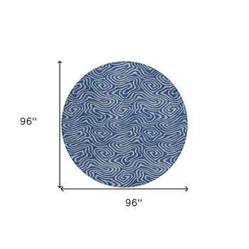 8' Navy Blue And Gray Round Abstract Washable Indoor Outdoor Area Rug