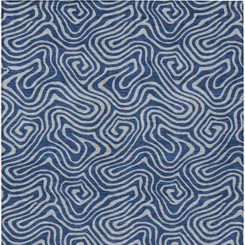 8' X 10' Navy Blue And Gray Abstract Washable Indoor Outdoor Area Rug