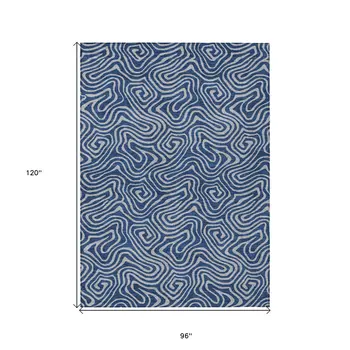 8' X 10' Navy Blue And Gray Abstract Washable Indoor Outdoor Area Rug