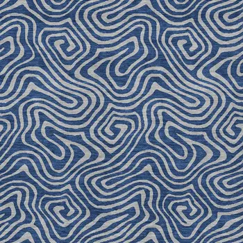9' X 12' Navy Blue And Gray Abstract Washable Indoor Outdoor Area Rug