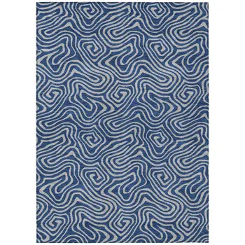 10' X 14' Navy Blue And Gray Abstract Washable Indoor Outdoor Area Rug