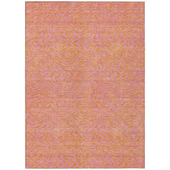 3' X 5' Pink And Copper Abstract Washable Indoor Outdoor Area Rug
