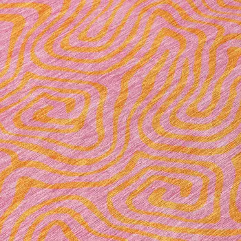 8' Pink And Copper Round Abstract Washable Indoor Outdoor Area Rug