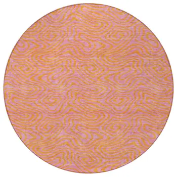 8' Pink And Copper Round Abstract Washable Indoor Outdoor Area Rug