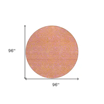 8' Pink And Copper Round Abstract Washable Indoor Outdoor Area Rug