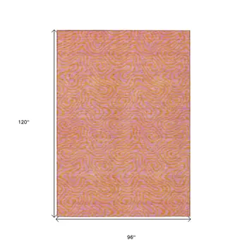8' X 10' Pink And Copper Abstract Washable Indoor Outdoor Area Rug